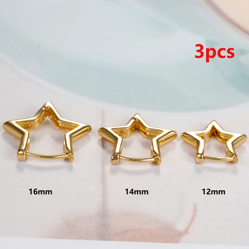 3PCS Stainless Steel Star Hoop Earrings Set for Women 12/14/16mm Simple Hollow Cartilage Piercing Earring Minimalism Jewelry