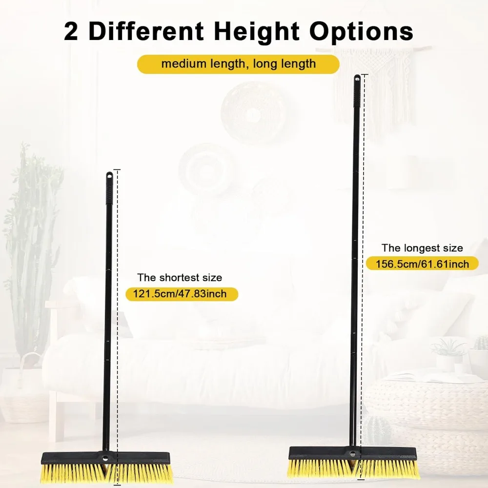 HOME - 10 Pack 18 Inches Push Broom Outdoor, Multi Surface Garden Brush Broom with Adjustable 63" Long Handle for