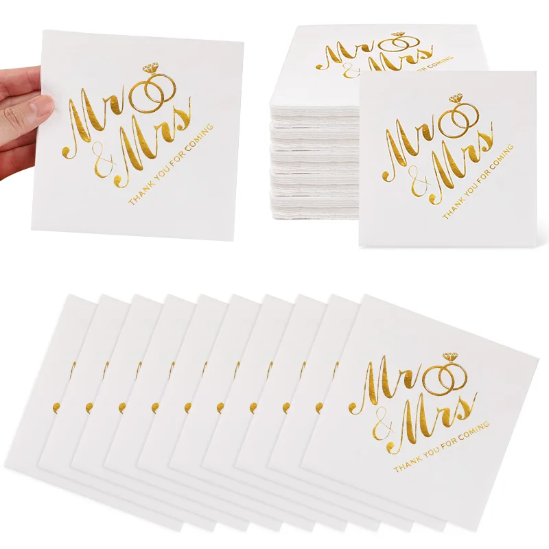 100/20Pcs Mr Mrs Wedding Paper Napkin for Bridal Shower Anniversary Table Decoration Supplies Cocktail Dessert Disposable Napkin