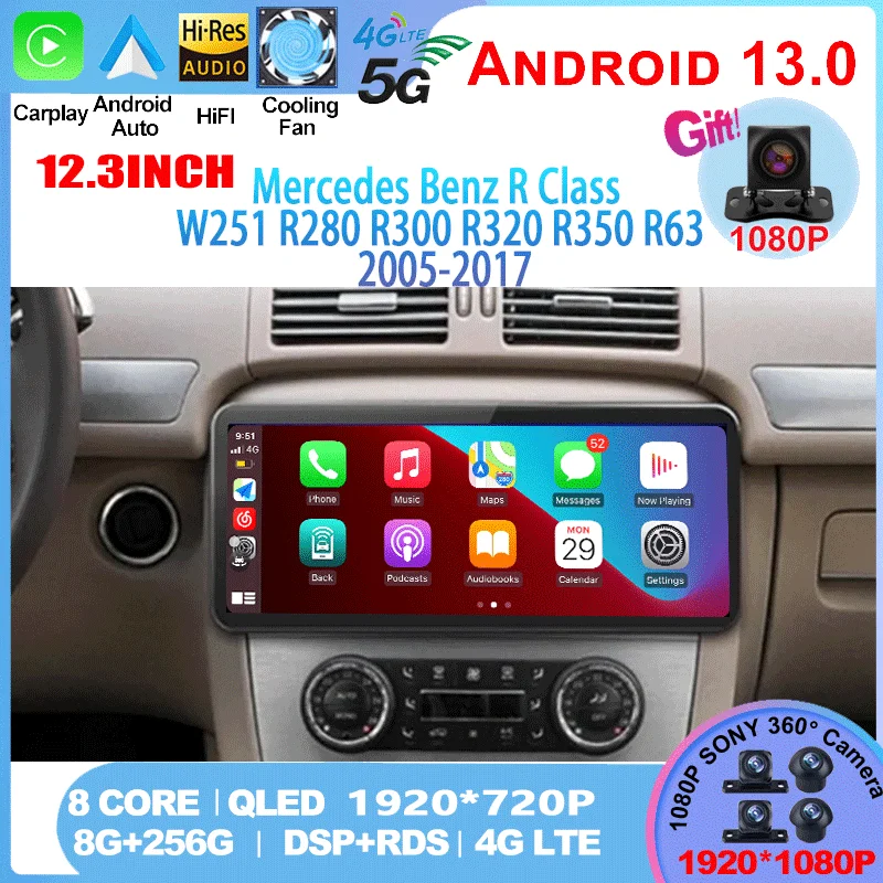 

12.3 For Mercedes Benz R Class W251 R280 R300 R320 R350 R63 2005-2017 Android 13 Car Multimedia Stereo player Stereo Carplay