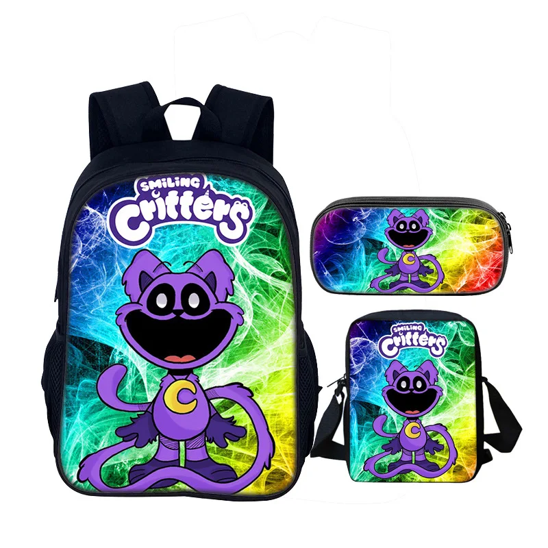 3 قطعة مجموعة المبتسم المخلوقات حقيبة مدرسية 40 سنتيمتر/15.7 بوصة على ظهره حقيبة كتف مقلمة الكمبيوتر كتاب أكياس للبنين بنات أفضل هدية