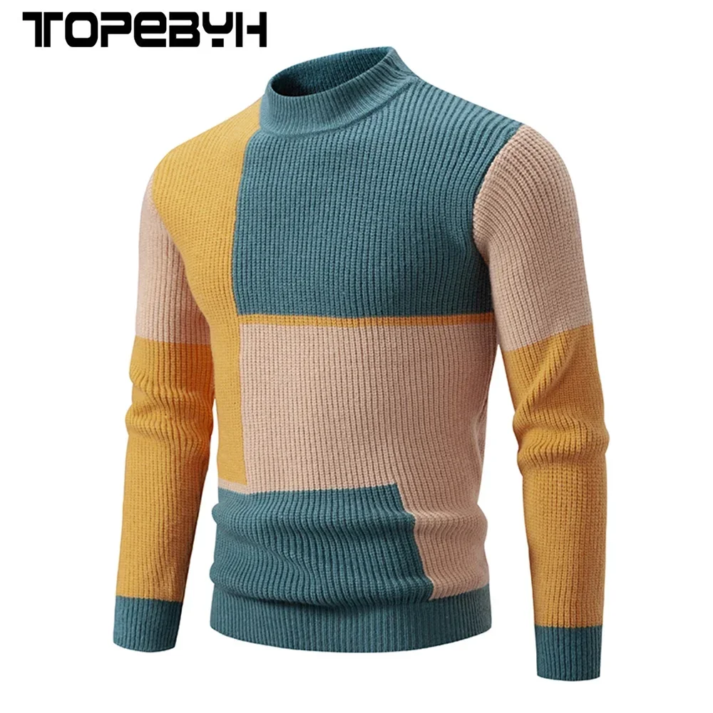 High Quality Men\'s New Autumn and Winter Casual Warm Neck Sweater Knit Pullover Warm Tops