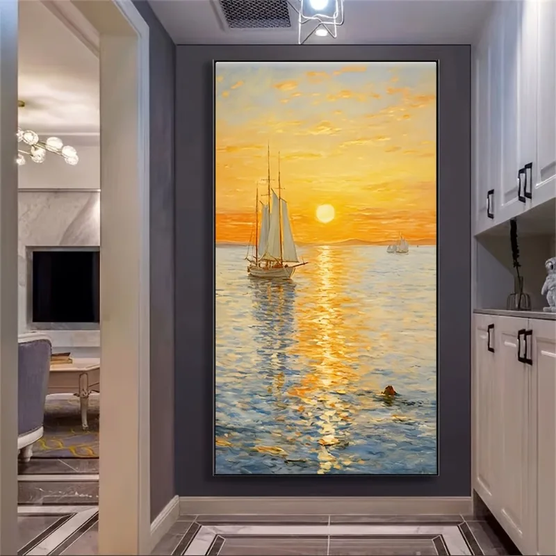 Smooth Sailing Cream Style of Sunrise on The Sea, Simple and Abstract, Texture Abstract Scenery, Perfect Home Decor Frameless
