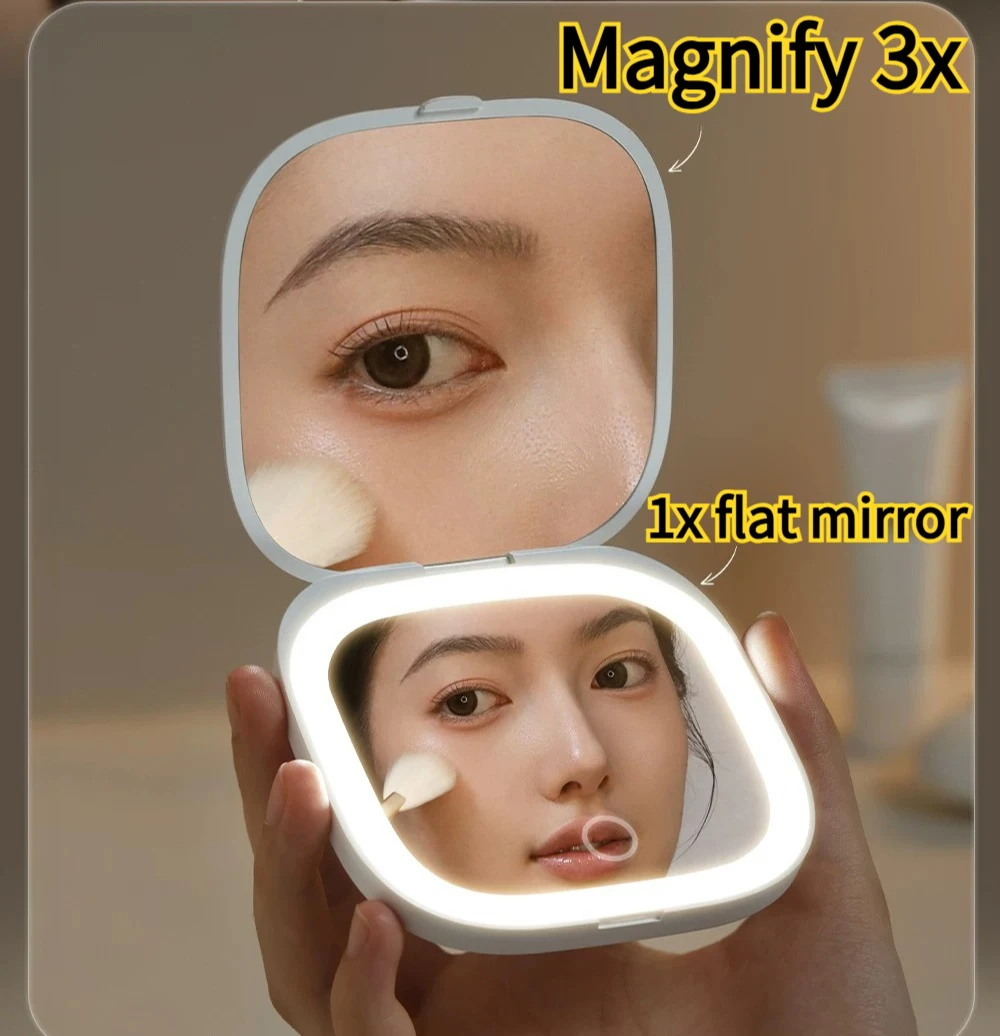 Creative LED High-definition Portable Intelligent Makeup Mirror with Light Women's Portable Handheld Folding EDC Mirror