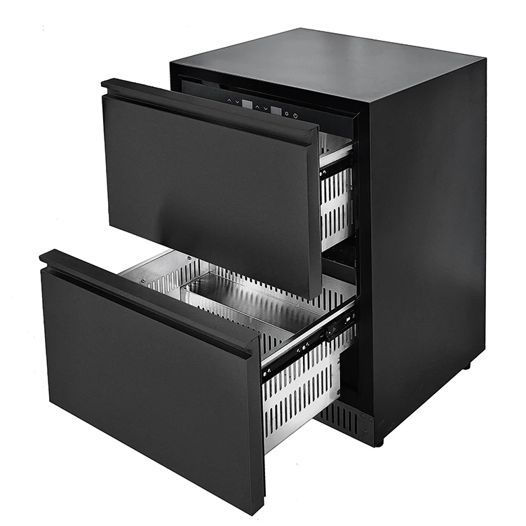 

Wholesale Outdoor Kitchen Black 304 Stainless Steel Undercounter Small Double Drawer Fridge