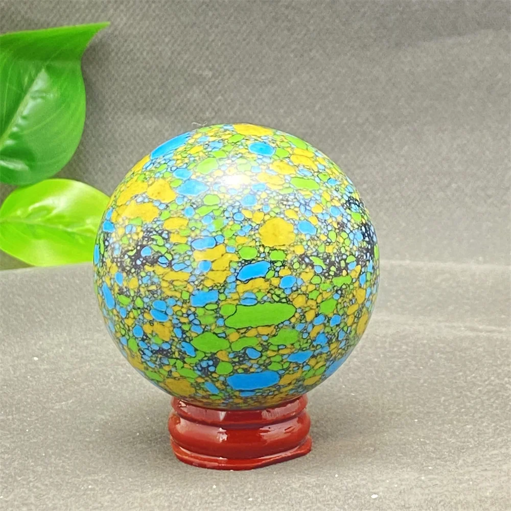 Natural Gemstone Tang Tri-color Reiki Treatment Crystal Energy Chakra Massage Gemstone Ball Home Decoration Crafts With Bracket.