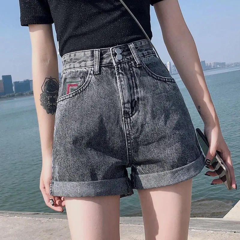 

Women Jeans Short Pants Denim Shorts Biker Distressed Summer Vintage Fashion Korean Straight-leg Wide Leg Loose Aesthetic Casual