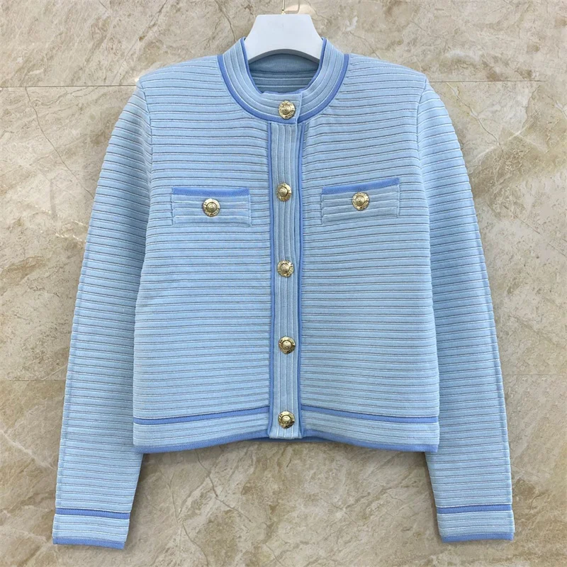 

Cardigan for women New elastic knitted round neck long sleeved top for summer 2025 Single breasted slim fit women's sweater y2k