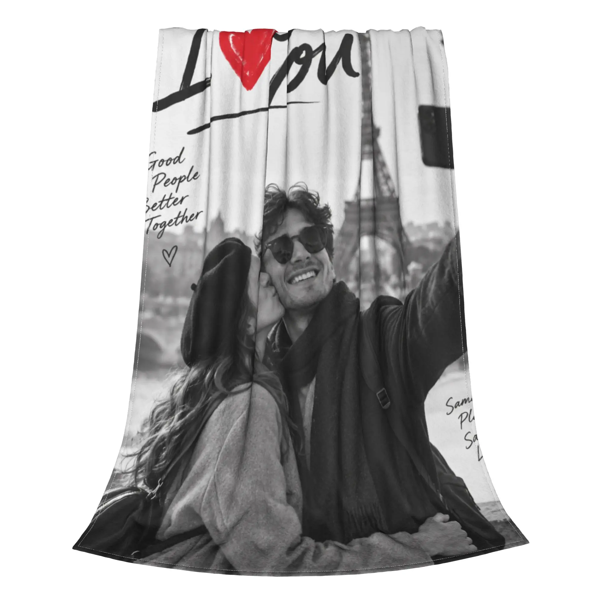 1PC Home Couple Selfie Eiffel Tower Custom Photo Personalized Blanket Throw Super Cosy Plush Living Room Sofa