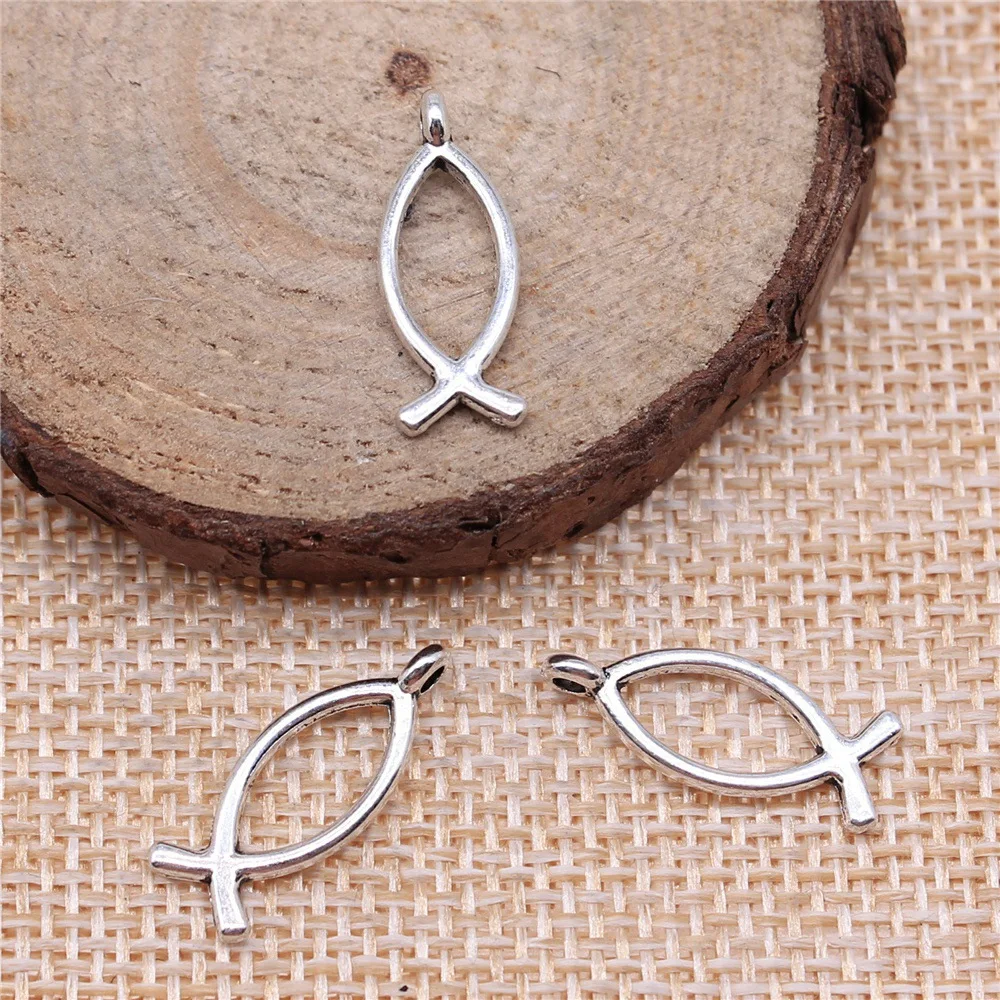 40pcs 20x8mm 2 Colors Antique Silver Color Antique Bronze Color Jesus Fish Charms Handmade Jewelry Making Accessories view 6