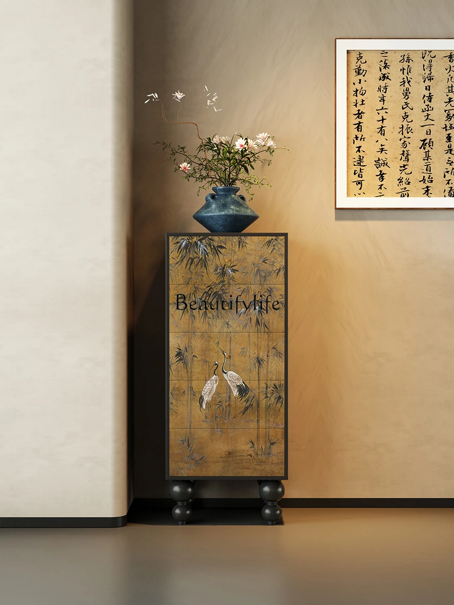 New Chinese-style solid wood chest of drawers against the wall and entrance for storage