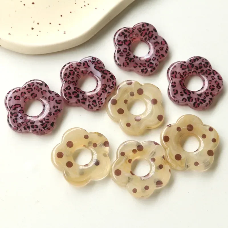 5pcs Winter Polka Dot Printing Leopard Print Hollow Flower DIY Acrylic Charms Earrings Materials Hair Accessories