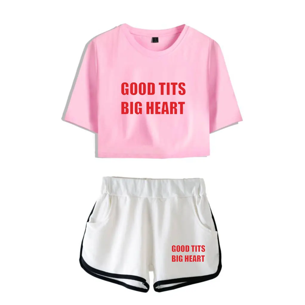 

Renee Rapp Good Tits Big Heart merch music fans midriff-baring fitted women crop sets short tshirt gym sets streetwear pants
