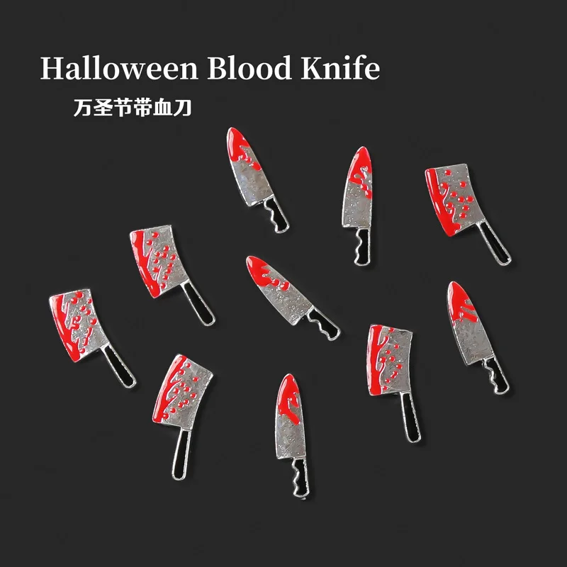 10PCS 3D Bloody Kitchen Knife Nails Charms Accessories Parts For Halloween Nail Art Decoration Design Supplies Manicure Decor