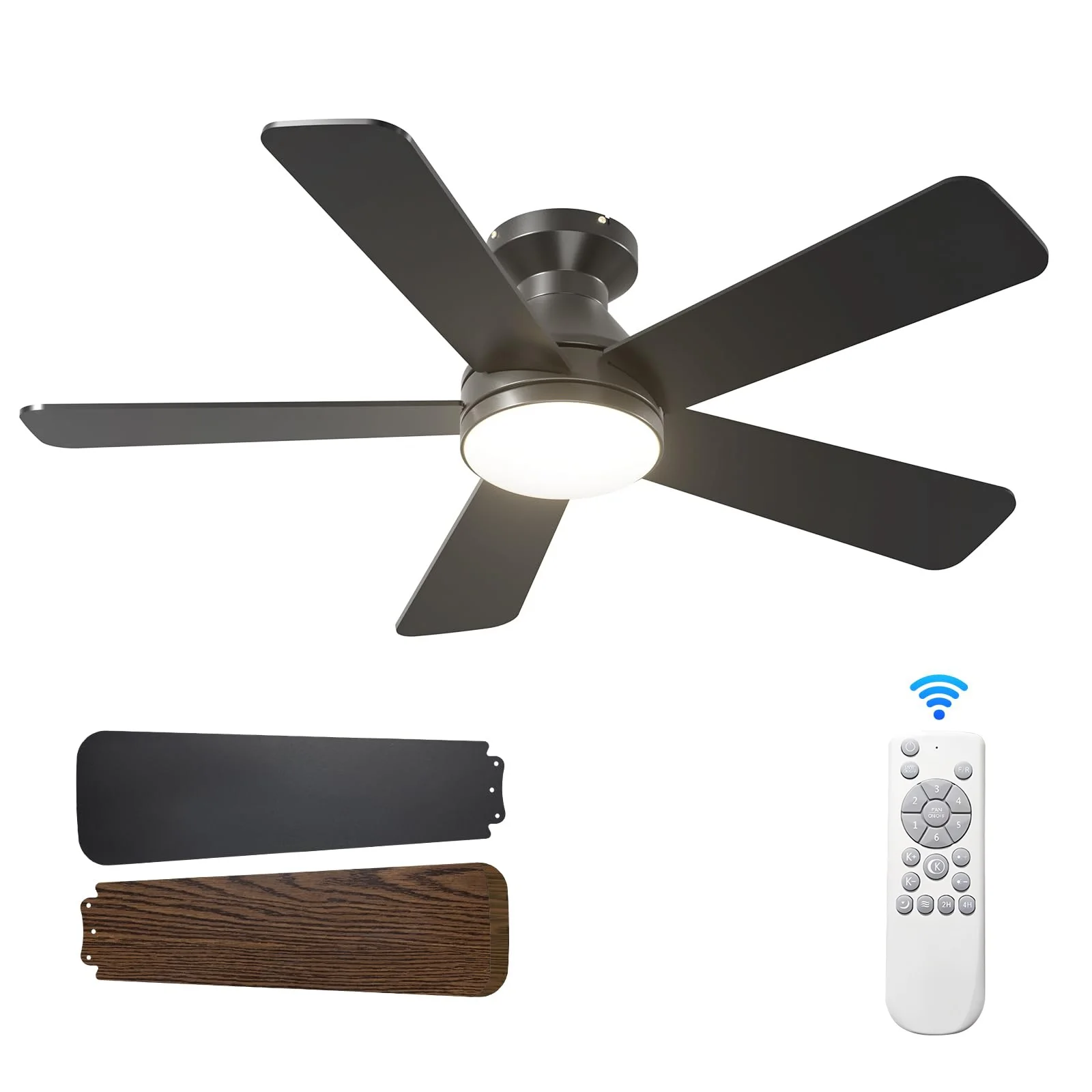 42/52 Inch Ceiling Fan Light Home Silent 5-Leaf Large Electric Fan Smart Remote Control 6-Speed Energy Saving Lamp Fan