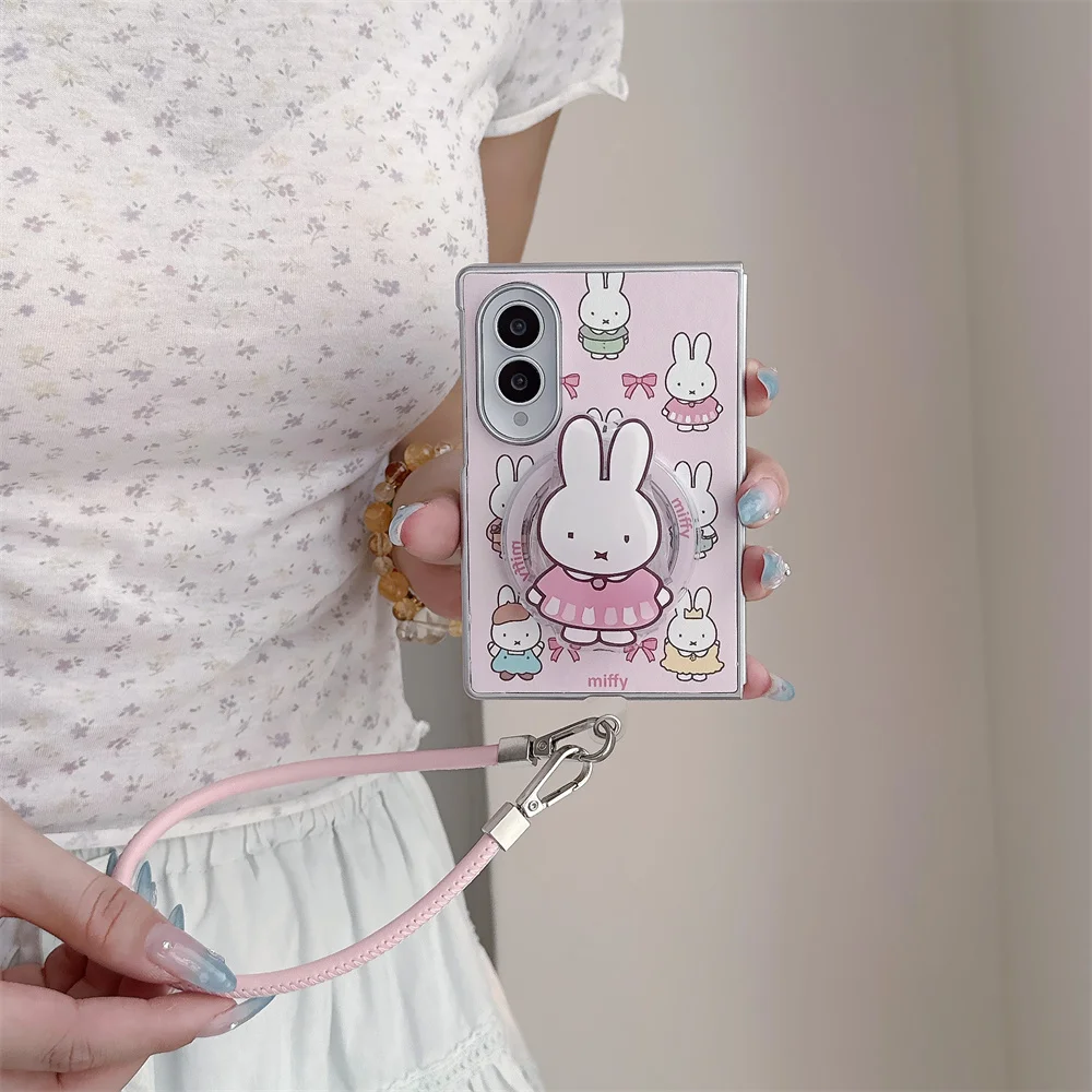 Cute Miffy Rabbit Magnetic Phone Case For Samsung Galaxy Z Fold 8 Ultra 7 6 5 4 Shockproof Hard Protective Cover for Magsafe