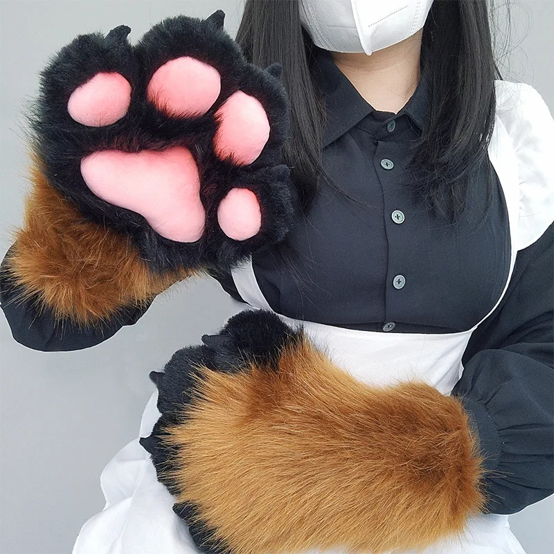 1 pasang sarung tangan cakar kucing berbulu buatan tangan Anime populer Aksesori kostum Cosplay Paw beruang lucu sarung tangan cakar kuku Fursuit mewah