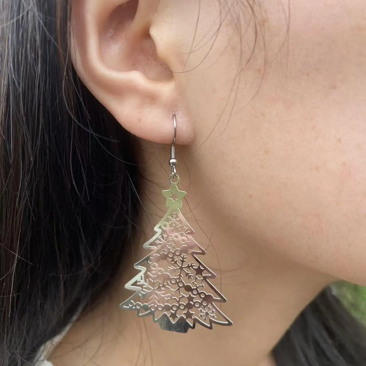 Exquisite Christmas Tree Earrings Stainless Steel Material Lightweight Gift Choice