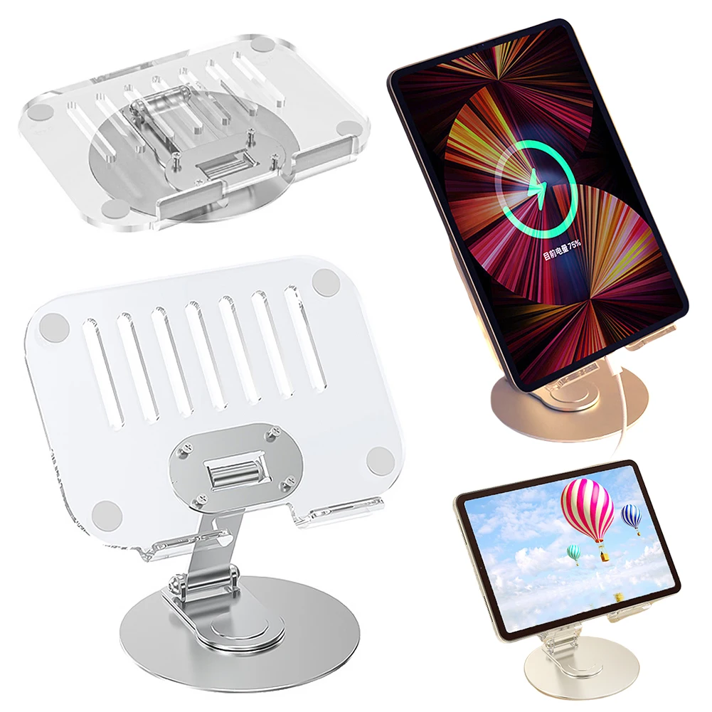 

Acrylic Swivel Tablet Stand 360° Rotatable Desk Stand Adjustable Transparent Tablet Holder for iPad Samsung Xiaomi Huawei Pad