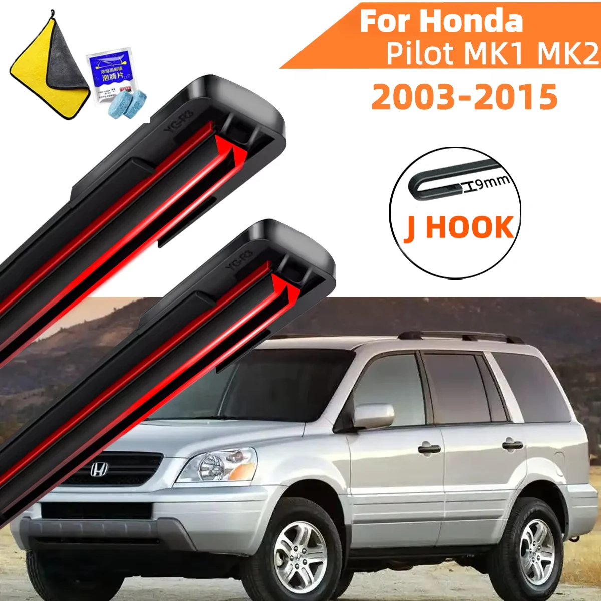 

Double Rubber Car Wipers for Honda Pilot MK1 MK2 Front Blade Brushes Cutter Automobiles Accessorie Wiper Windscreen Wear Wiper
