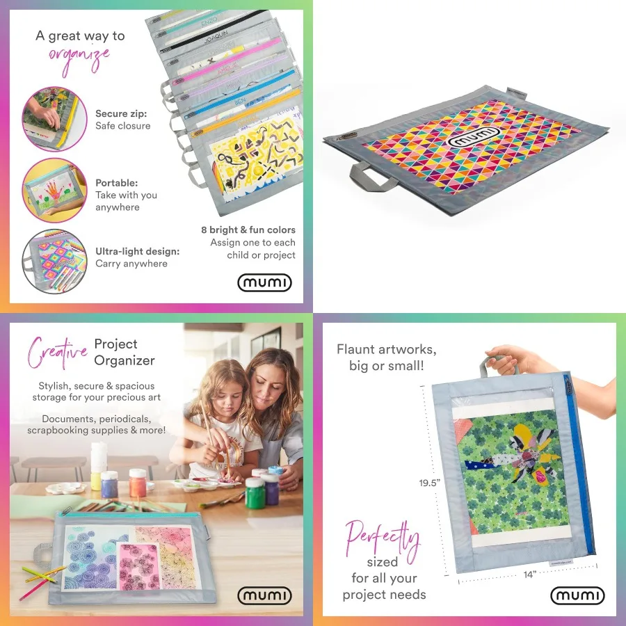 Organizador de proyectos grande de 19,5 x 14 para adultos, estuche de cartera de arte duradero con almacenamiento espacioso para carteles, álbum de recortes Scho