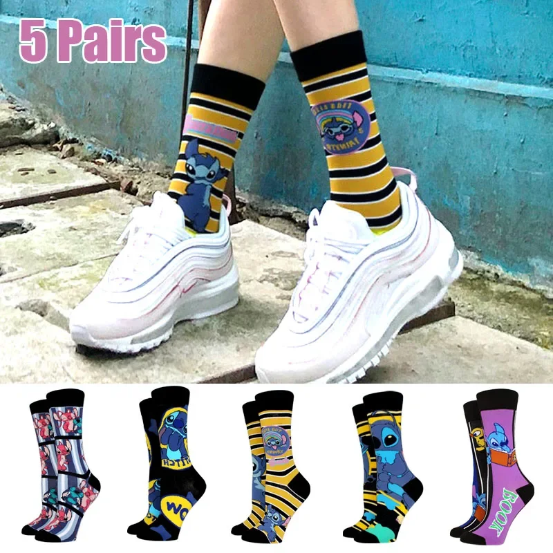 

5 пар женских носков с мультяшной вышивкой в стиле AB, носки в стиле аниме, креативные забавные носки Happy, повседневные милые носки для девочек, размер 36-42