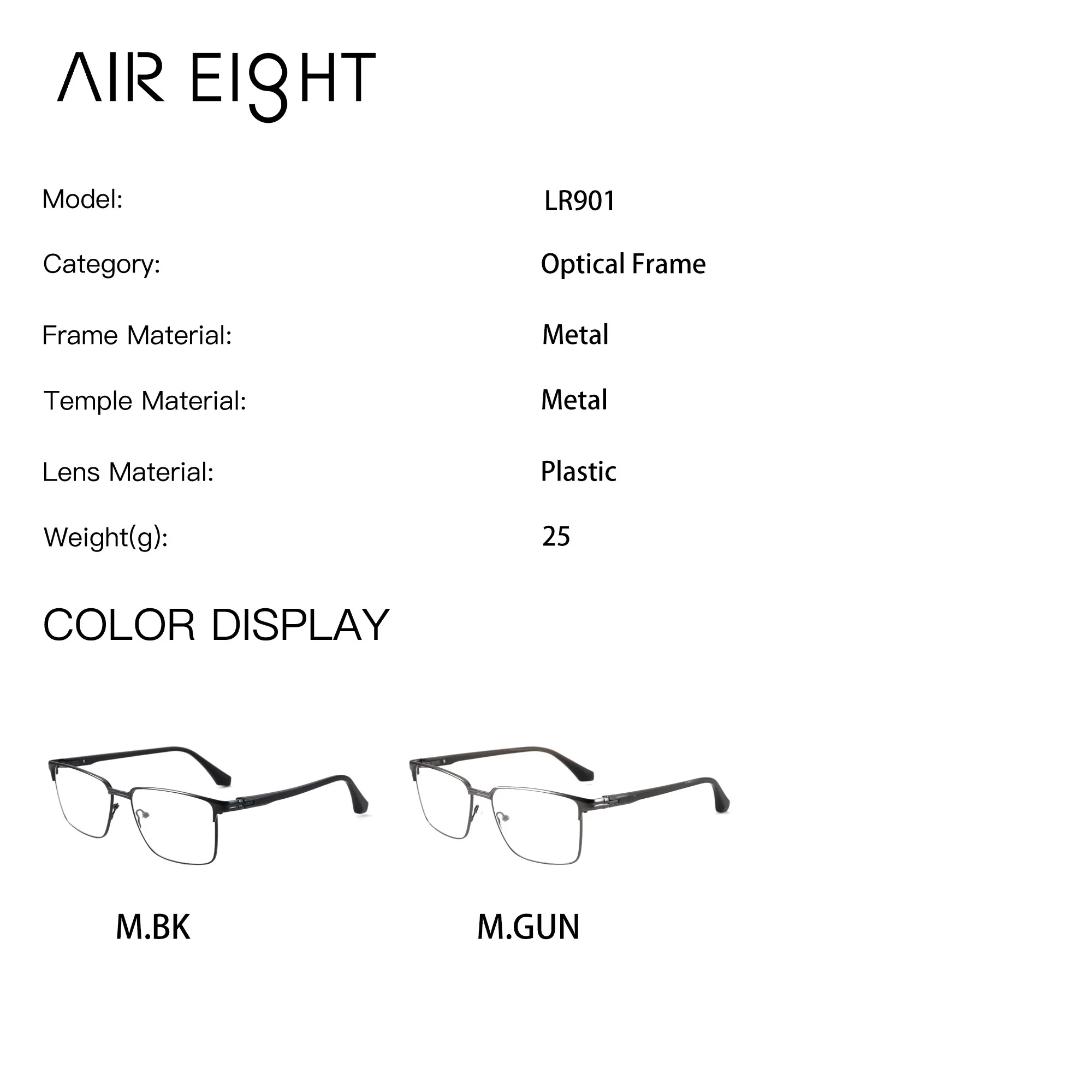 AIR EIGHT S Size Prescription Glasses Square Metal For Men Photochromic Lenses Anti-Blue Ray Reading Time Eyewear