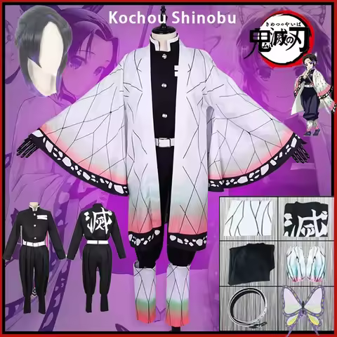 New Anime Demon Slayer Cosplay Costume Kochou Shinobu Wig Kimono Uniform Kimetsu No Yaiba Haori Cloak Suits Party For Adult