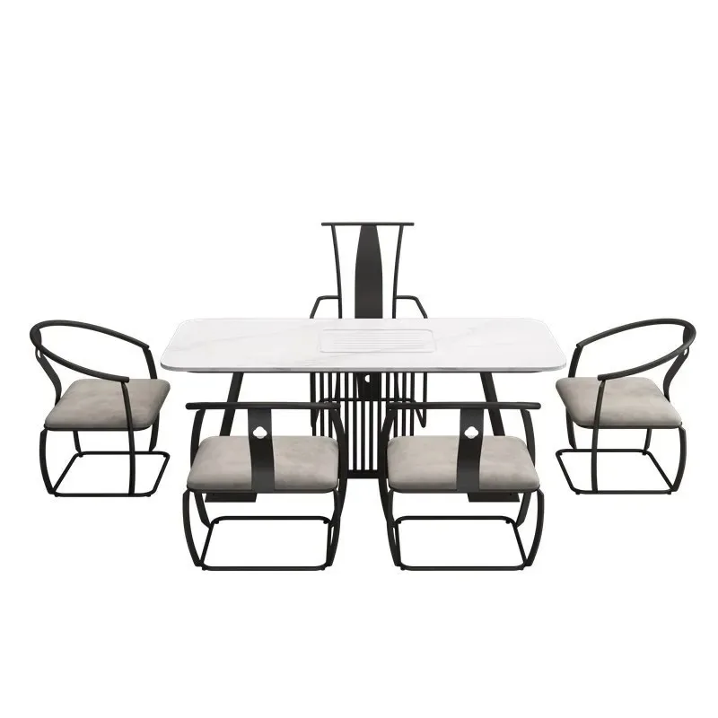 

New Chinese wrought iron tea table and chair combination simple modern light luxury marble tea table