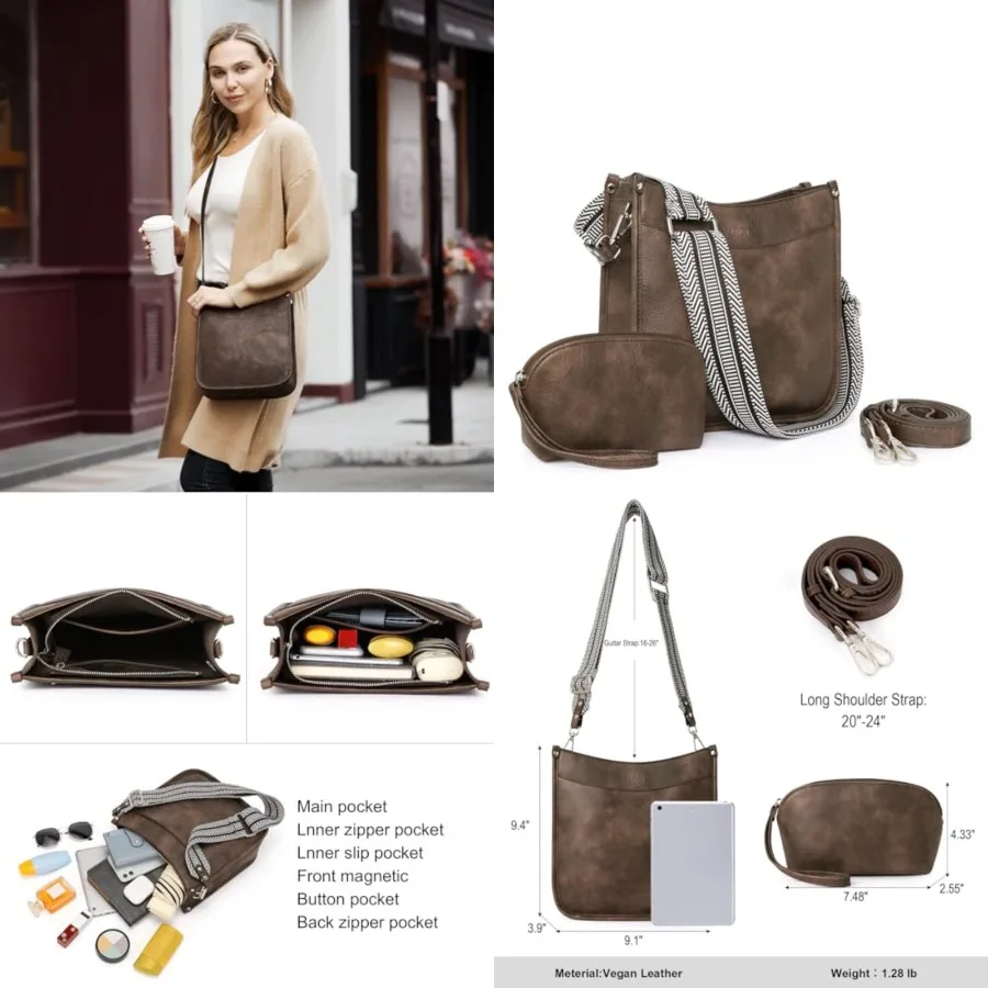 

CLUCI Purses for Women, Vegen Leather Crossbody Bags for Woman Trendy, 2PCS Hobo Handbag with 2 Adjustable Guitar Strap