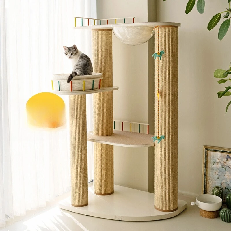 Cat furniture, amusement park space capsule cat climbing frame, super scratch-resistant sisal solid wood cat scratching column