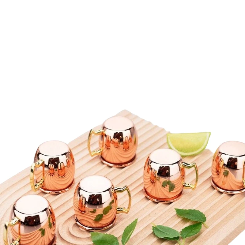 

4pcs 2oz Stainless steel Drum Shape 60ml Copper Plated Moscow Mule Mugs Shot Glass Mini Shot Copper Mug Handled