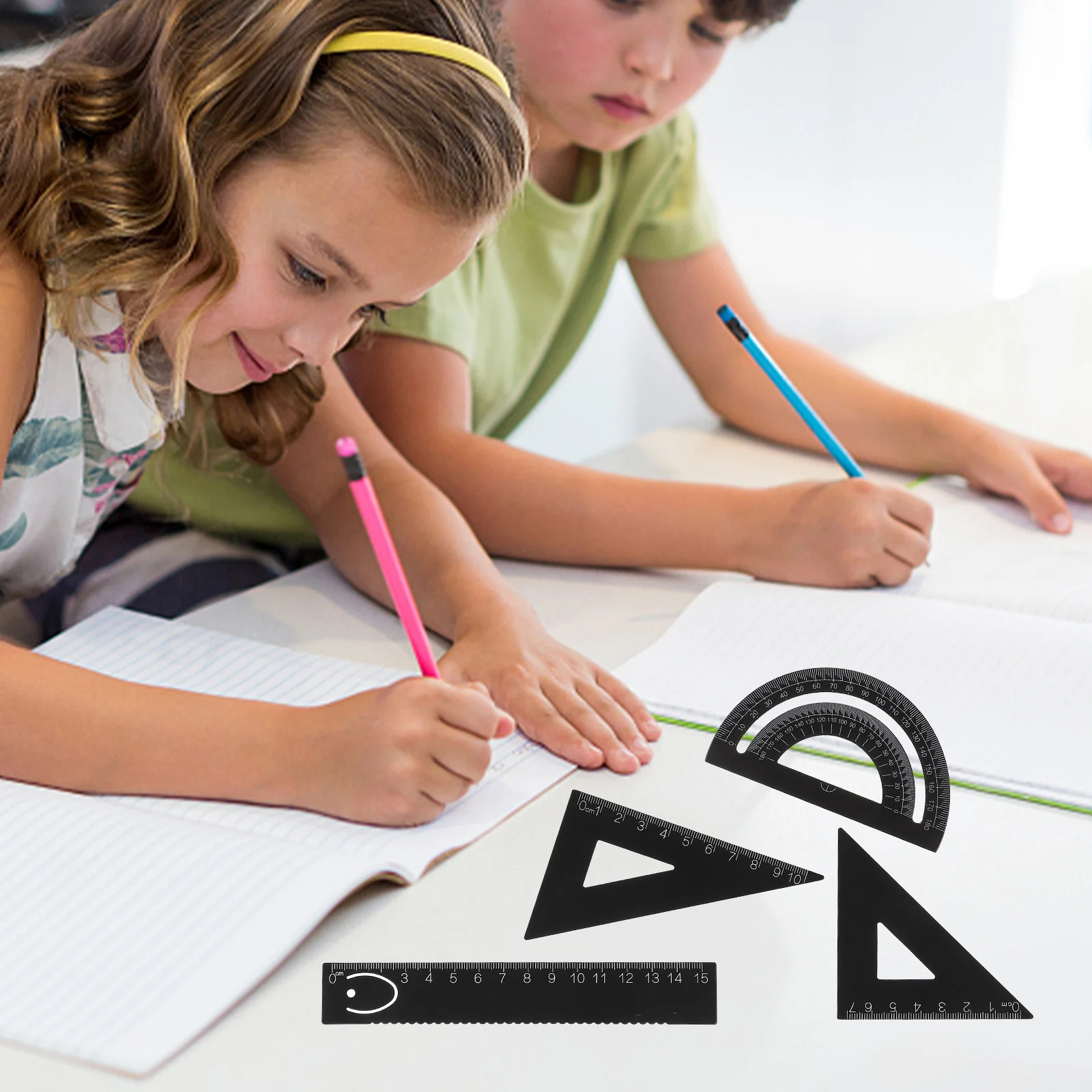 1 مجموعة 1 مجموعة الرياضيات حاكم أدوات قياس خفيفة الوزن المحمولة أداة الرسم للطلاب الفنانين المعماريين مدرسة مكتب المنقلة