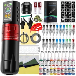 Wireless Tattoo Pen Machine Kit Adjustable 2.4-4.2mm Strokes Rotary Tattoo Machine with Mixed Cartridge Needles Ink Set