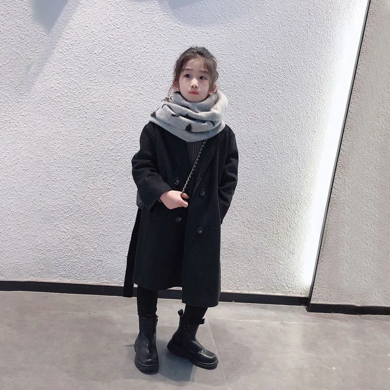Girls Woolen Coat Overcoat Jacket Windbreak 2024 White Warm Plus Thicken Autumn Winter Cotton School Children\'s Clothing