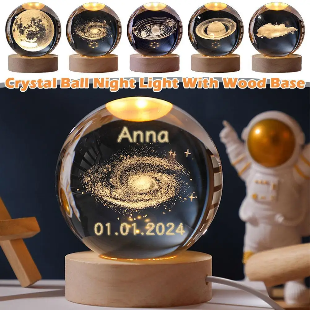 3D Crystal Ball Personalized Text & Date Mother\'s Day Father\'s Day Night Light Gift Customized Anniversary Birthday Presents