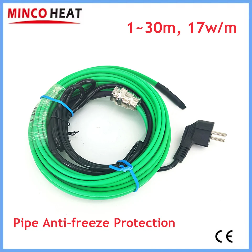 1~30m Winter House Pipe Anti-Freeze Prtection Heating Wire AC200~240V 17w/m Do Joint Self Regulating Heating Cable with EU Plug