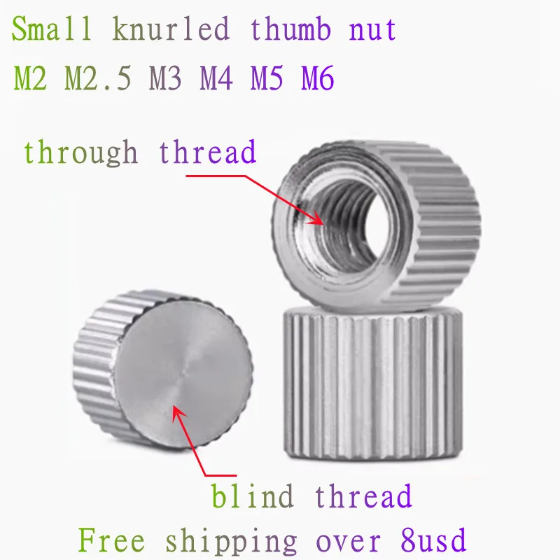 100PCS Wholesale M2 M2.5 M3 M4 M5 M6 M8 brass/ Stainless Steel Knurled small head round blind end hand thumb Nut