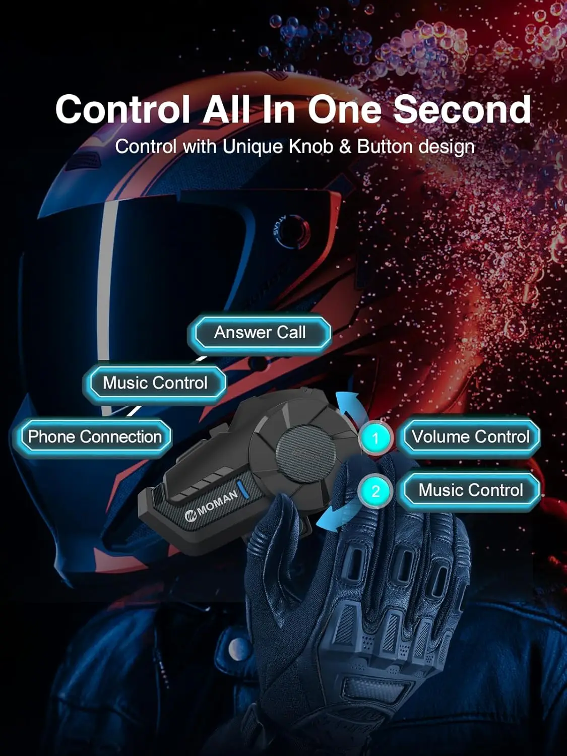 Moman Motorcycle Helmet Intercom Mesh Bluetooth Helmet Headset Moto Interphone Wireless 5.1 Communication System to 1000M Radio