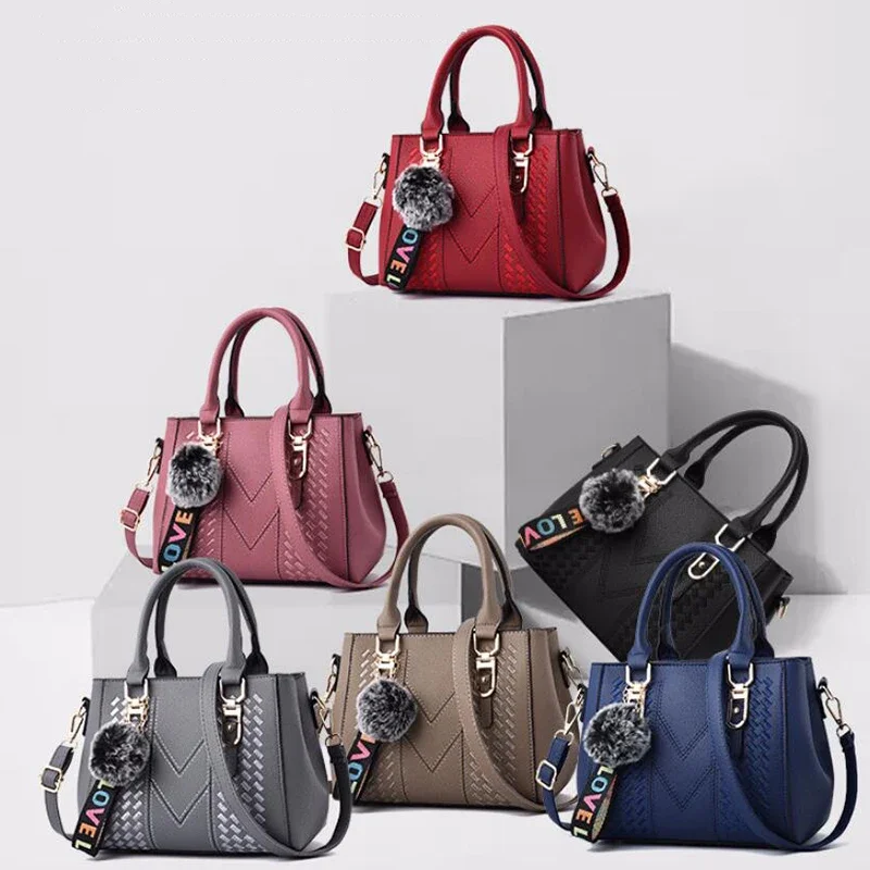 

Embroidery Messenger Bags Women Leather Handbags Bags for Women Sac a Main Ladies hair ball Hand Bag