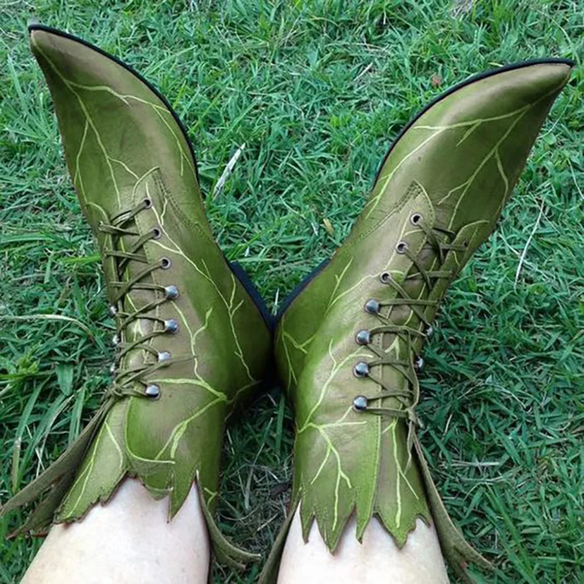 .Men's And Women's Fairy Cosplay Retro Shoes Imitation Leather Medieval Costume Props Gothic Elf Witch Boots Tree Elf Leaf Boots
