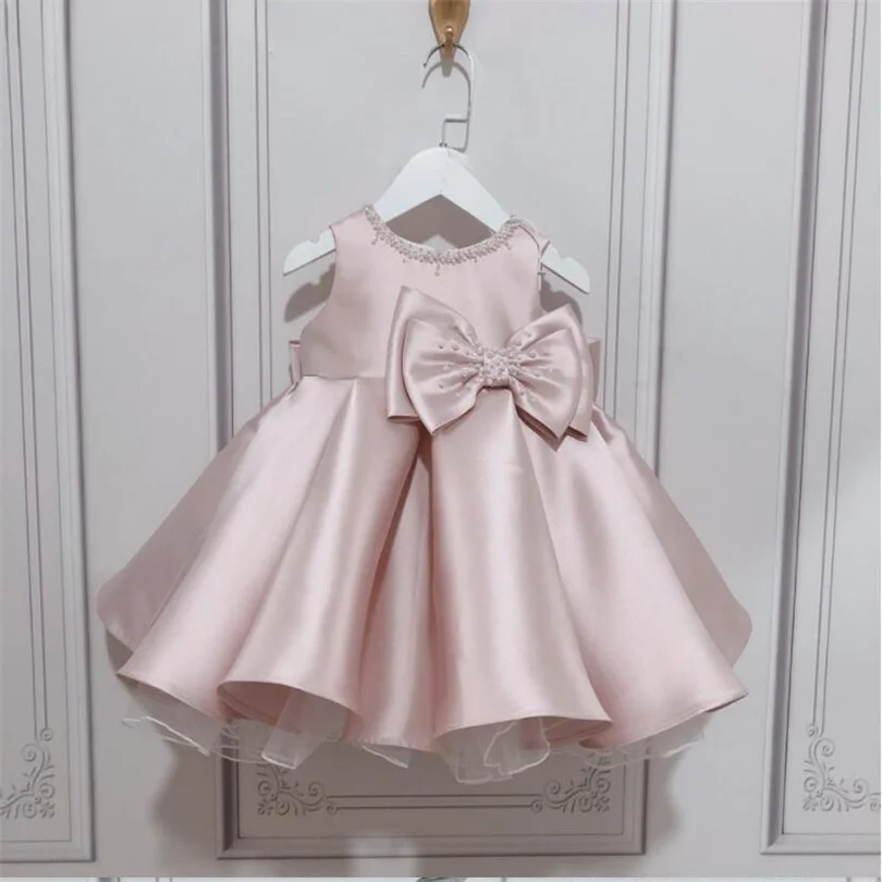 

1st Birthday Baby Girls Dress Big Bow Pearl Party Wedding Kids Dresses For Girls Princess Baby Baptism Christening Ball Gowns