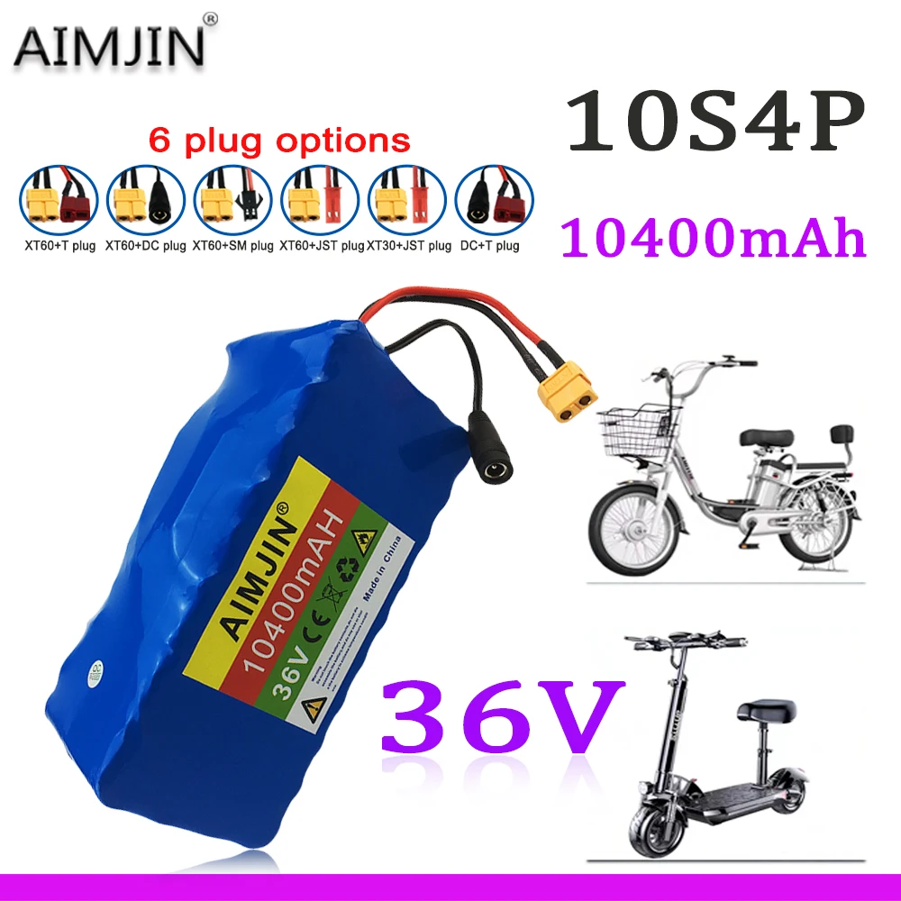 36V 18650 10S4P 10400Ah Rechargeable Lithium Battery Pack 1000W BMS Power Modified Bicycle electric scooter Vehicle with charger