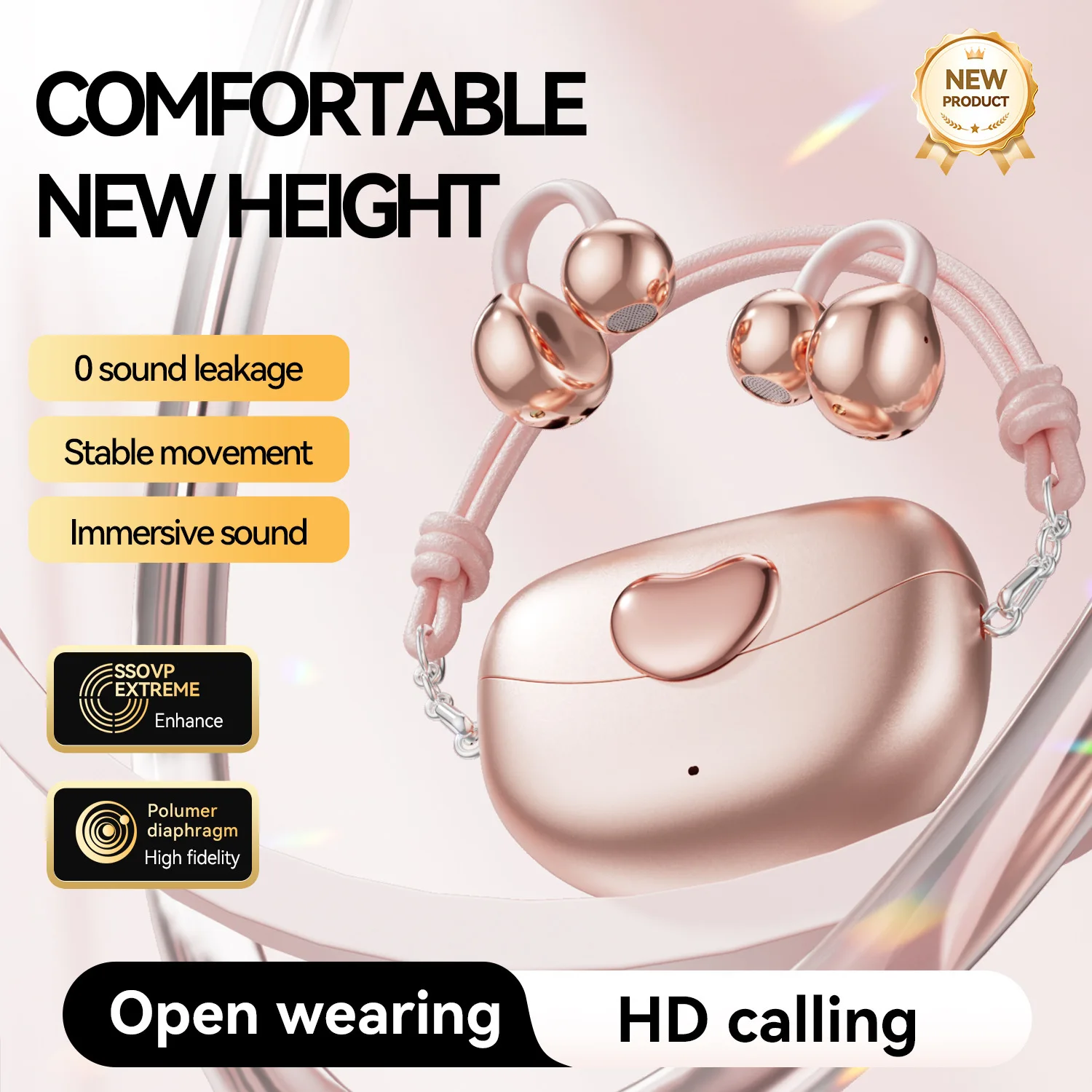 Auricolari wireless con clip alla moda con custodia di ricarica a forma di cuore Suono HiFi Auricolari Bluetooth6.0 IPX7 impermeabili con clip per l'orecchio