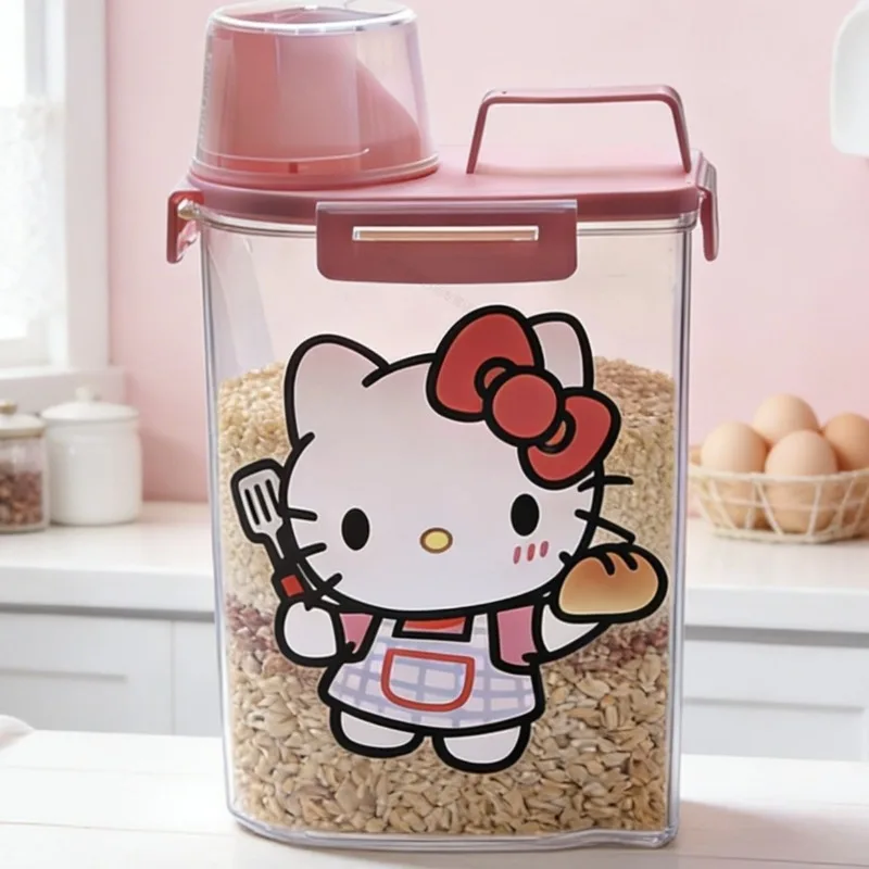 Kawaii Sanrio HelloKitty Cute Cartoon Airtight Grain Canister Moisture Bug Proof Plastic Rice Box Home Kitchen Anime Toys view 4