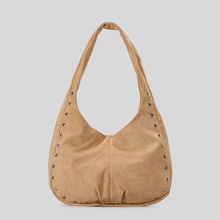

Vintage Large Capacity Faux Suede Women Shoulder Bags Punk Rivet Lady Handbags Luxury Soft Pu Leather Tote Bag Trend 2025