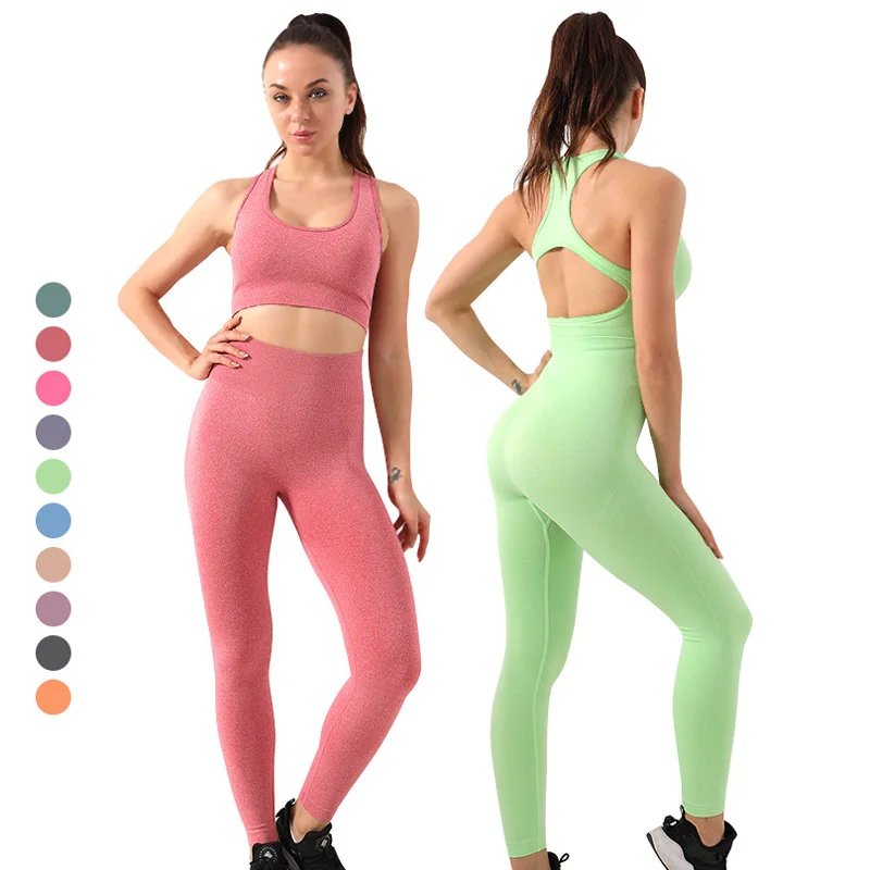 

10 Colors Stock Fall Outfits Gym Women High Waist Tight Pants Crop Tops Female 2pcs Yoga Set