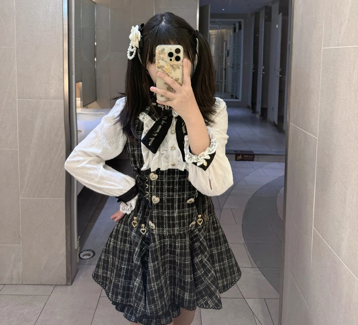 Japanese Vintage Elegant Plaid Lolita 2Piece Sets Gothic Dress Lace Bow Ruffled Mini Shorts Kawaii Jirai-kei Women Outfits