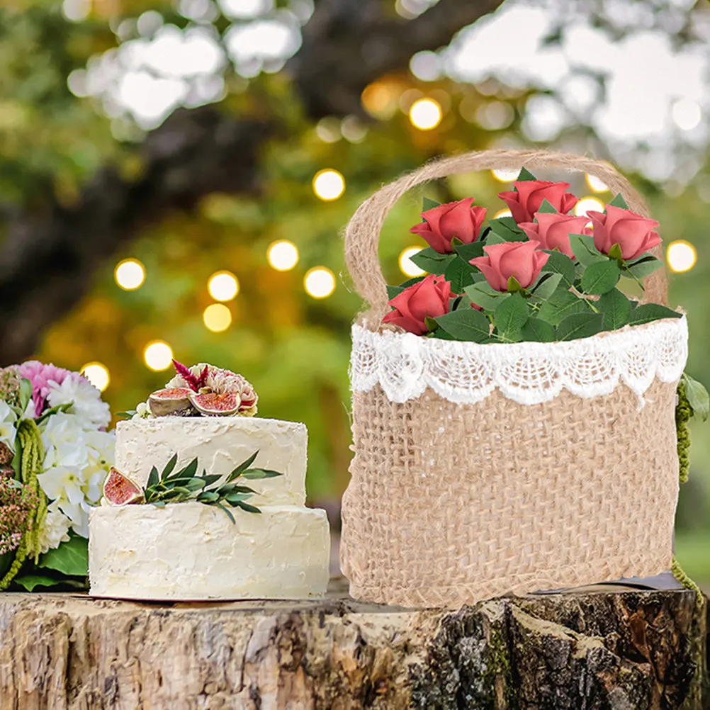 6Pcs Linen Easter Baskets Handheld Storage for Flowers Candies Small Gifts Home Wedding Decoration Burlap Baskets