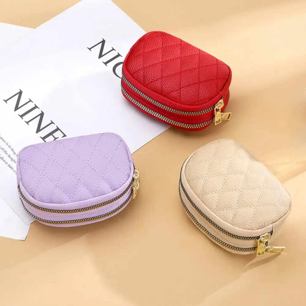Fashionable Double Layer Coin Purse Portable Multifunctional Key Bag PU Zipper Mini Card Holder